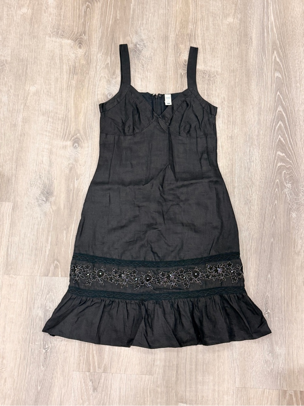 🖤 Vintage Old Navy Black Linen Embroidered Midi Dress Y2K